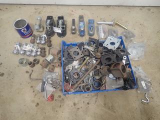 Qty Of Trailer Hitch Components C/w (2) 2 5/16in Adjustable Ball Coupler Hitches, Trailer Jack Mounting Plates, 2in, 2 5/16 Balls, Jack Handles And Pins 