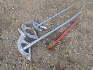 (2) Pipe Benders And (1) Pipe Bender Head C/w Single Chain And Tongue, (1) 3/4in - 1in And (2) 1in - 1 1/4in