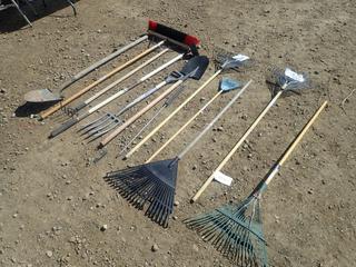 Qty Of Assorted Rakes, Shovels And Broom
