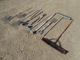 Qty Of Assorted Rakes, Shovels And Brooms