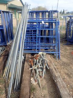 Qty Of 5ft Scaffold End Frames C/w (18) Leveling Jacks, 7ft And 11ft Cross Braces, 5ft X32in Scaffold Frames And (4) Casters *Note: Buyer Responsible For Loadout, This Item Is Located At 24 Nipewon Rd, Lac La Biche*