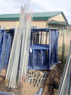 5ft X 5ft Scaffold Frames C/w (18) Leveling Jacks, (4) Casters And Assorted Size Cross Braces *Note: Buyer Responsible For Loadout, This Item Is Located At 24 Nipewon Rd, Lac La Biche*