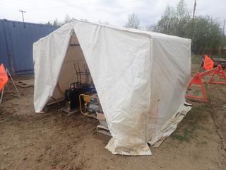 11ft X 8ft X 88in Noresman FR Welding Tent Note: Has Small Rips And Holes, Contents Not Included, Buyer Responsible For Dismantle, Item Cannot Be Removed Until Sunday June 5th Unless Mutually Agreed Upon*