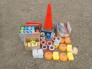 Qty Of Caution And Danger Tape C/w Pylons, Assorted Ribbon, Safety Signs, Triangle Flare Kit And Assorted Lights