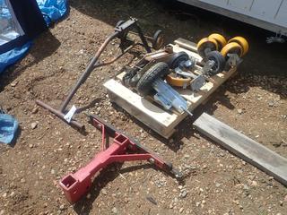 Qty Of Casters C/w Hydraulic Trolley Jack, Trailer Hitch And Hand Truck