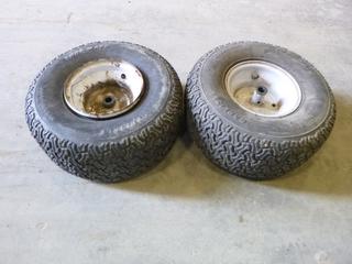 (2) Carlisle Lawn Tractor Tires and Rims, Size 15x6.00x6NHS (E-1)