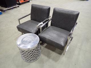 (2) Faux Leather Chair w/ Drum Stool (NED)