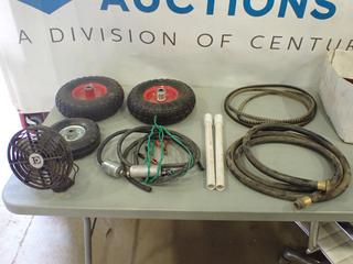 Qty of Hoses, Small Tires, Fan Belts, Fan, PVC Piping, Cables (D1)