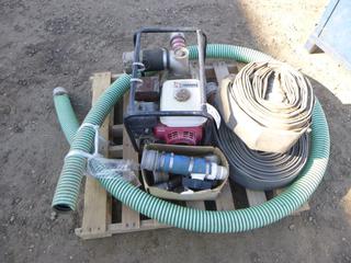 3 In. Discharge Pump c/w 3 In. Suction Hose, 3x3 In., Discharge Lay Flat Hose, Assorted Fittings