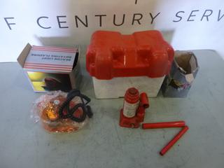 Battery Box, C/w Hydraulic Bottle Jack and Amber Beacon Flashing Light (C-1)