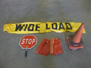 (3) Safety Cones, Stop/Slow Handheld Sign, Wide Load Banner and Safety Flag (M-1-1)