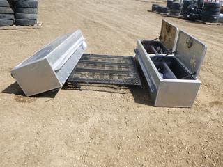 (2) 2 Door Service Cabinets, 18 In. x 6 1/2 Ft, x 27 In. C/w 4 Ft. x 4 Ft. Mesh Deck and Contents of Cabinets