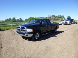 2005 Dodge 1500 Crew Cab 4X4 Pickup c/w 5.7L V8 Magnum, A/T, A/C, 265/70R17 Tires at 70%, 8 Ft. Box, Showing 214,000 Kms, VIN 1D7HU18D05J559687 *Note: Damage to Driver and Passenger Front Door, Tailgate, Engine Light On, Minor Rust. Exhaust Damage Will Be Fixed By Century Services*