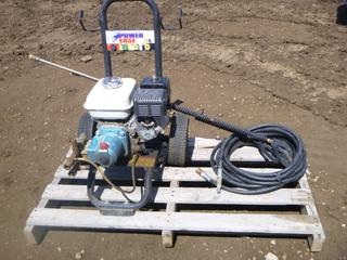 Power Ease BE Pressure Washer w/ Honda GX160 Engine and Cat Pumps 2DX27GS Pump C/w Qty of Wands and Hose