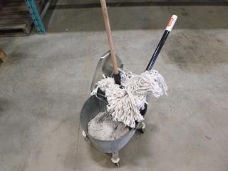 Rolling Mop Pail w/ Squeeze Wringer, Rope Mop and Replacement Head for Mop (W-1-1)