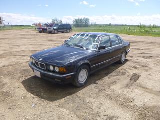 1988 BMW 750IL Sedan c/w 5.0L V12, A/T, A/C, 225/50R16 Tires at 60%, Showing 199,726 Kms, VIN WBAGC8308J2765251 *Note: Catalytic Converter Removed, Does Not Start, Cracked Tires, Damage to Rear Trunk, New Windshield Required*