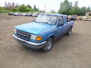 1993 Ford Ranger Single Cab Pickup c/w 4.0L V6, A/T, A/C, 205/75R14 Tires at 60%, 6 Ft. Box, Showing 277,721 Kms, VIN 1FTCR14X2PPB14115 *Note: Boost to Start, Catalytic Converter Removed, Cracked Tires, Damage to Driver Side Cab, Box and Passenger Door, Rust*