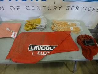 Qty of Tig Welding Gloves, Leather Rod Bags, Leather Welding Helmet, Pipe Heat Blanket and Lincoln Welder Cover (T-1-3)