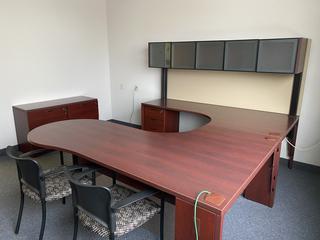 U-Shaped Desk w/ Hutch, Under Desk Filing Cabinet, (2) Lateral Filing Cabinets *Note: Dismantled, Chairs Not Included*