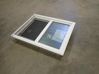 Vinyl Casement Window w/ Privacy Glass, 38 In. x 6 In. x 32 In. (Tool Crib)