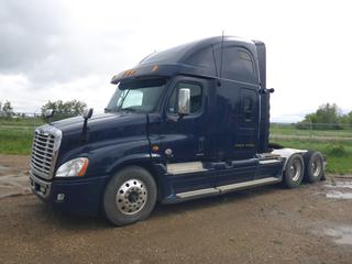 2011 Freightliner Cascadia Truck Tractor c/w DD15 Detroit Diesel, 13 Speed Eaton Fuller, Diff-Lock, Air-Ride, A/C, Sliding 5th Wheel, 11R22.5 Tires, 235 In. W/B, 58 In. Sleeper, Showing 1,201,400 Kms, VIN 1FUJGLDR8BLAZ4426 *Note: Starts But Does Not Stay Running*