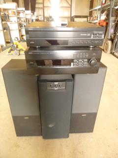 Yamaha Surround Sound Entertainment  System C/w  Disc Player, Remote and (2) Speakers (F Desk)