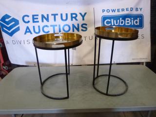 (2) Metal Framed End Tables w/ Tray Tops, 12 In. x 16 In. x 20 In. and 14 In. x 14 In. x 22 In. (S-3-2)