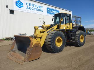 2002 Komatsu WA470-5H Wheel Loader c/w Cab, A/C, Side Control, 122 In. Bucket, Electronic Weigh Scale w/ Printout, V-Nose Bucket, Plated, 26.5-25 Tires at 80%, Showing 19,451 Hrs, SN WA470H50201 *Note: FL Light Missing* **Major Equipment Dispersal For Terrace Sand & Gravel**
