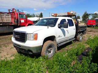 2008 GMC 2500 HD Crew Cab 4X4 Flat Deck c/w 6.6L Duramax Diesel, , A/T, A/C, Beacons, Headache Rack, Storage Cabinet, Ball Hitch, Diesel Tidy Tank, LT285/75R16 Tires, 6 Ft. 8 In. x 6 Ft. 8 In. Deck, VIN 1GTHK23658F218520 *Note: Mechanical Issues, Requires Repair, Rear Driver Door Handle Requires Repair* *Note: Bill of Sale Only* **Located Offsite at 21220-107 Avenue NW, Edmonton, For More Information Contact Richard at 780-222-8309**