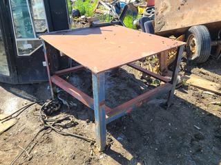 Steel Table, 52 In. x 48 In. x 35 In. *Note: Damage* **Located Offsite at 21220-107 Avenue NW, Edmonton, For More Information Contact Richard at 780-222-8309**