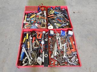 (4) Trays of Assorted Tools Including Pipe Wrenches, Wrenches, Screw Drivers, Sockets and More (M43)