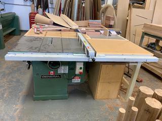 General 350 Table Saw, 5 HP, 208/230V, 18 Amp, 60 Hz, 3 Phase.