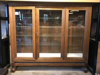 3-Door Wood/Glass Cabinet c/w (12) Glass Shelves, 72 In. x 15 In. x 62 1/2 In.