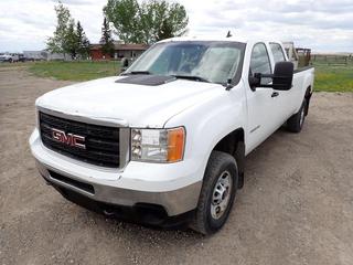 2014 GMC Sierra 2500HD Crew Cab 4x4 Pickup c/w Vortec 5.7L V8 Gas, AT, A/C, Spray On Box Liner, Tow Hitch Receiver, Foldable Ramp As Tailgate, Beacon Light, 265/70/17 Tires, Showing 134,157 Kms, VIN 1GT12ZCG0EF135513