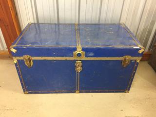 Blue Antique Steamer Trunk. 40 In. L x 21 In. W x 20 In. H.