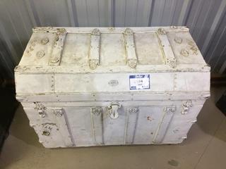 White Antique Steamer Trunk. 34 In. L x 20 In. W x 25 In. H.