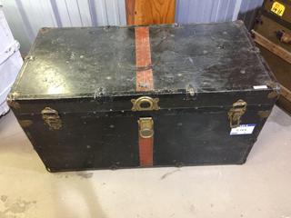 Black Antique Steamer Trunk. 36 In. L x 18 In. W x 19 1/2 In. H.