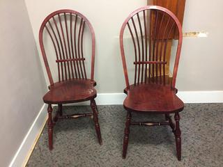 (2) Red Wood Dining Chairs.