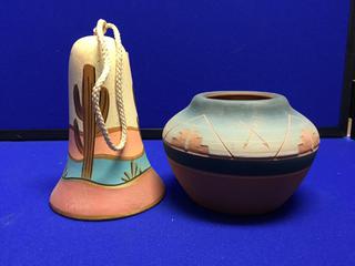 Ceramic Bell & Dish. 6 In. At Tallest Point.