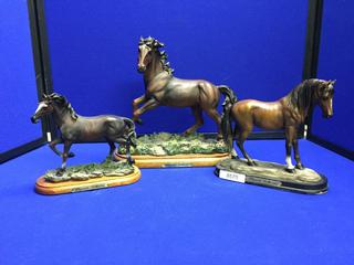 (3) "Elegante Collection" Horse Figures. 9 In. At Tallest Point.