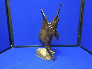 Wood Carved Swordfish Figure. 13 1/2 In. Tall.