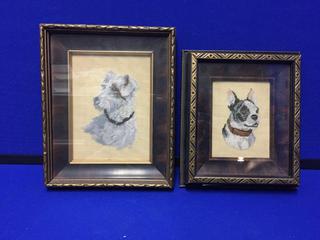 Hand Stitched Antique Dog Art. Approximately 8 In x 6 1/2 In.