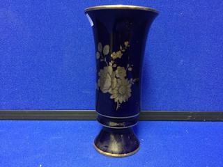 6 In. Dark Blue & Gold Trim Vase.