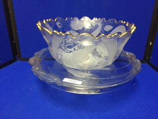 Crystal/Glass Cake Stand & Crystal/Glass Serving Bowl.