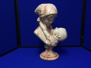 Ceramic Bust of Mother & Child. 14 1/2 In. Tall.