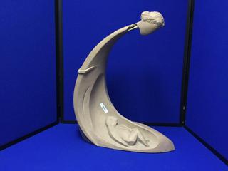 Dual-Sided Ceramic Sculpture. One Side Mother & Child, Other Side a Whale. 19 In. Tall.