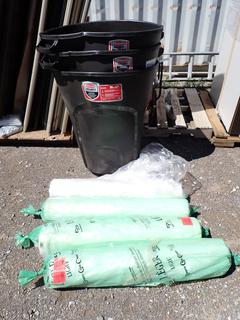 (3) Rubbermaid 32 Gallon Garbage Cans & (4) Rolls of Light Poly Film, Approximately 120 In x 500 Ft.