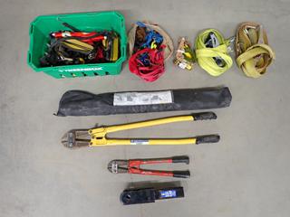 (2) Bolt Cutters, (1) 2 x 9 1/4 In Clevis Ball Mount, Assorted Ratchet Straps, Etc.