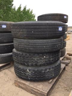 (4) XDE All Terrain Tires 11 R24.5 w/ Dayton Rims. * Two Different Treads*