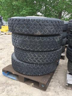 (4) Bridgestone Tires 11 R24.5 M+S w/ (2) Steel and (2) Aluminum Rims.